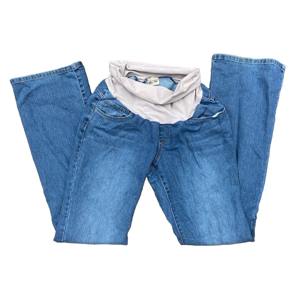 Indigo Blue Maternity Jeans Womens Medium Blue Denim Flare Full Panel High Rise